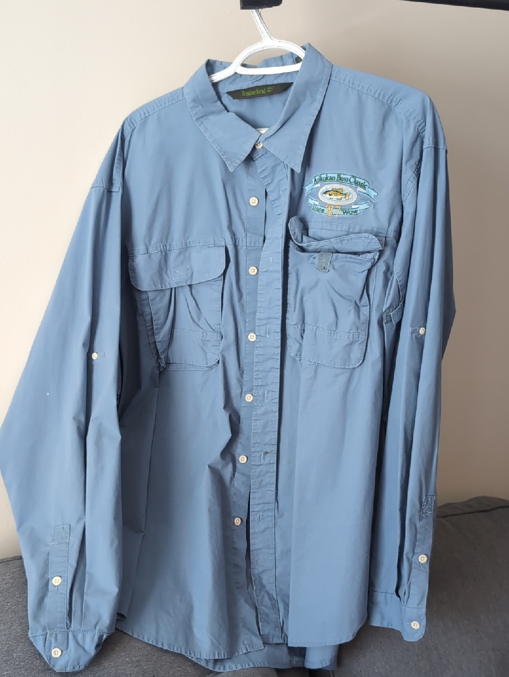 Timberland Men’s Lightweight Button-Up Shirt Jacket in Dusty Blue